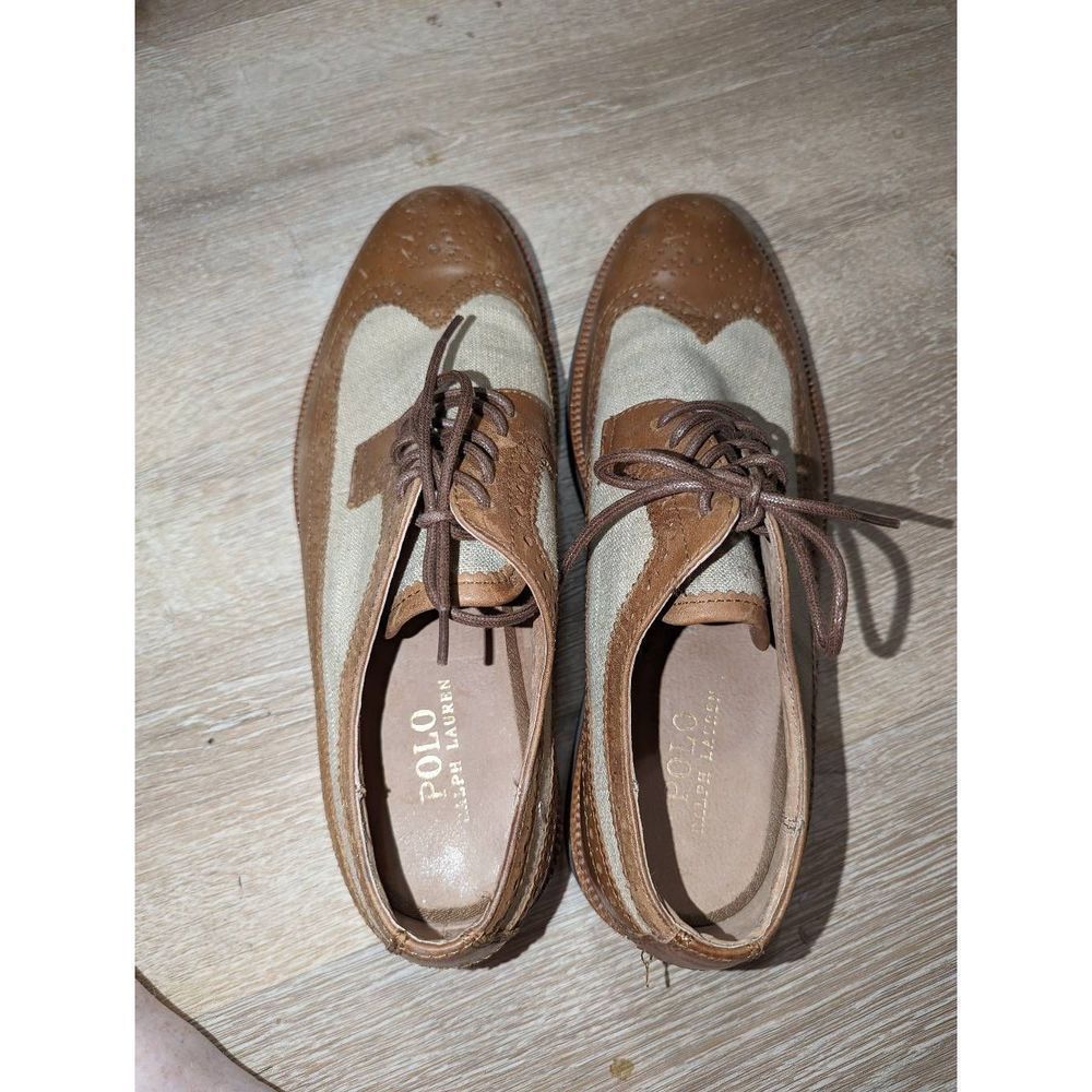 Polo Ralph Lauren Mens Torringtons 120 Oxford Dress Shoes Beige Leather 10.5D - Picture 5 of 13